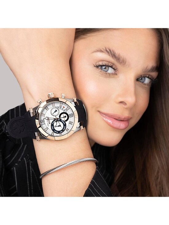 Women\'s Black Rose Gold Large Face Waterproof Stainless Steel Quartz Watches main image 7
